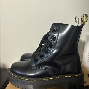 Black Platform Boots with Yellow Stitching